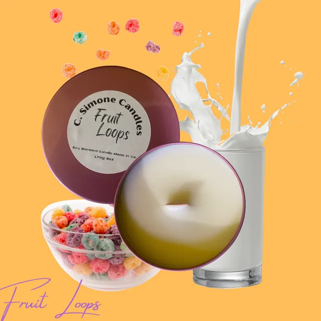 12Pk - 7 Oz Fruity Loops Tin Candles w/ Wooden Wick