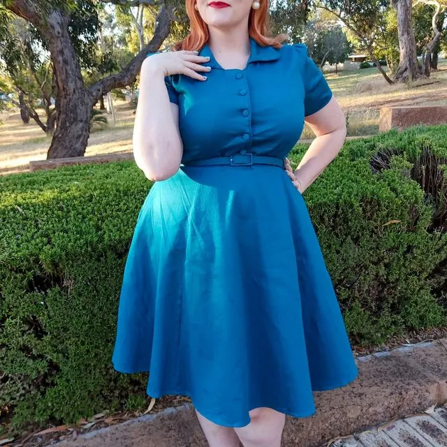 Penelope 1950s Inspired Blue Shirt Dress