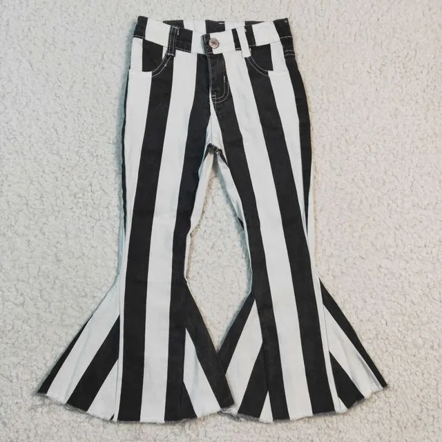 White& Black Stripes Kids Girls Jeans