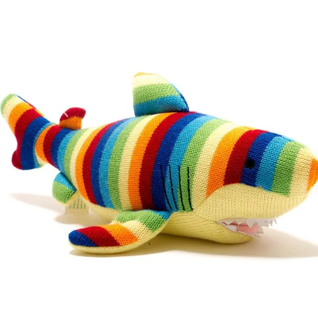Knitted Shark Soft Toy with bold stripes