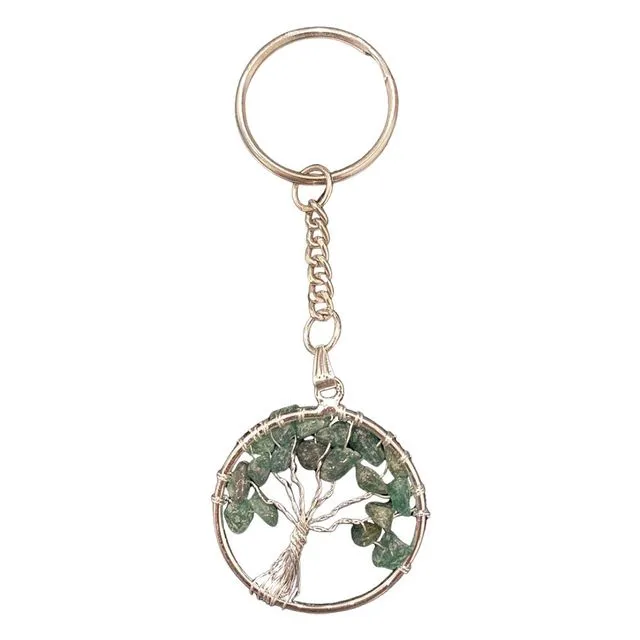 Green Aventurine Crystal Tree of Life Keychain