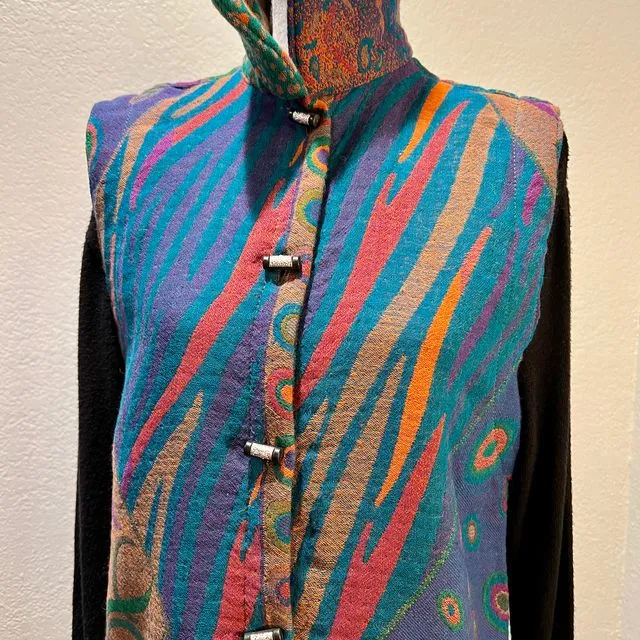 505 Boiled Wool Reversible Imperial Vest with Pockets in Turquoise color Small Size