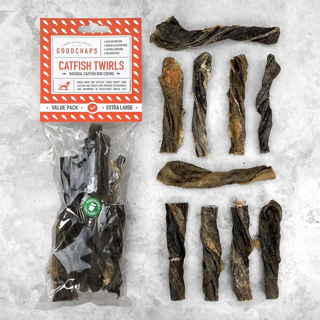 Catfish Twirls Value Pack Healthy Dog Chews in PLASTIC FREE Eco-Friendly packaging