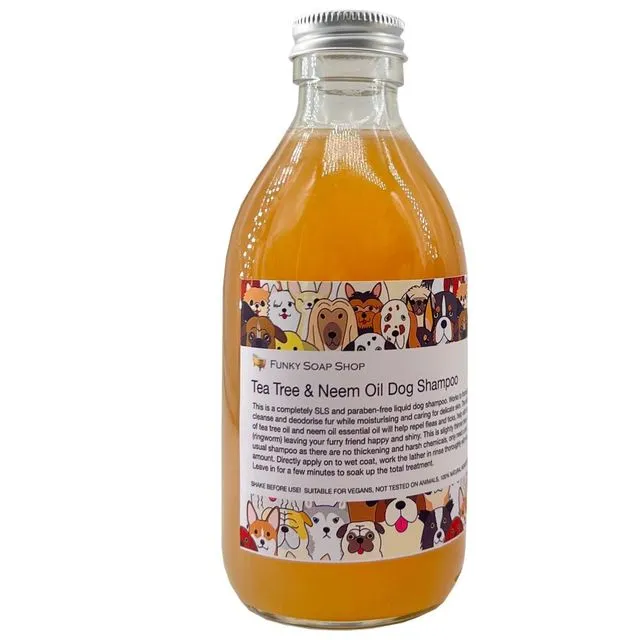 Tea Tree And Neem Oil Liquid Dog Shampoo, Glass Bottle of 250ml