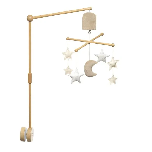 Wooden musical mobile moon and stars beige