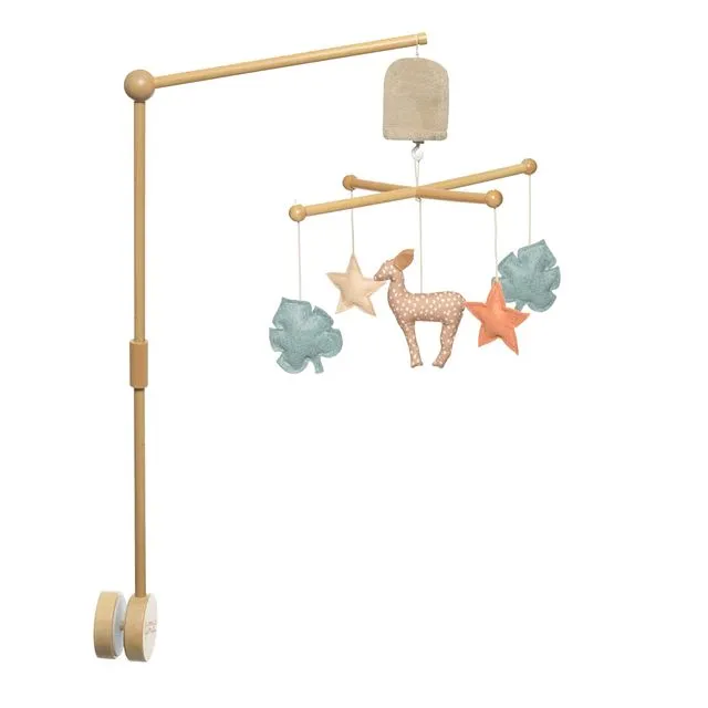 Wooden musical mobile fawn pink and green