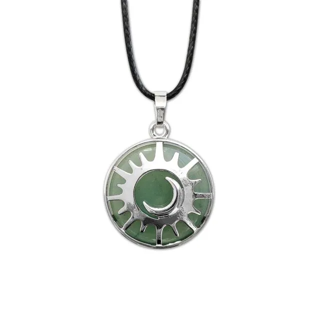 Aventurine Gemstone, Sun & Moon Necklace, Green Gem Pendant