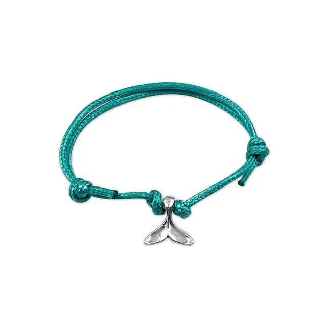 Whale Tail Charm Bracelet, Silver Charm Blue String Bracelet