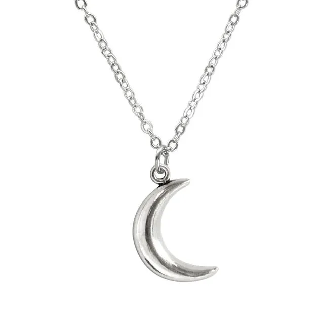 Moon Charm Necklace, Silver Moon Charm Pendant Necklace