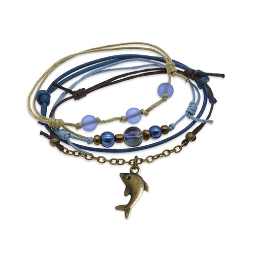 Dolphin Bracelets, 4 Piece Charm Bracelet Pack, Blue