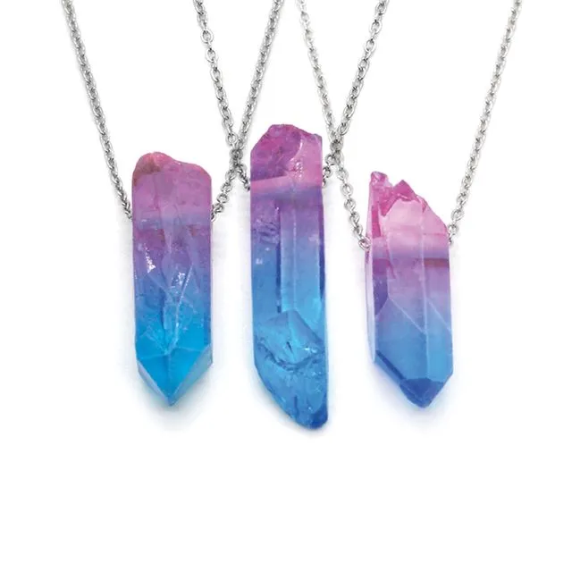 Blue Purple Crystal Necklace, Stone Gemstone Pendant Jewelry