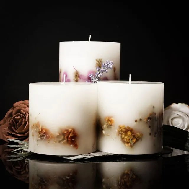 Botanical Pillar Candle | Rose or Lavender