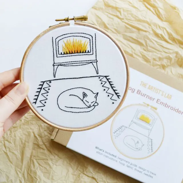 5" Cat & Log Burner Embroidery Kit