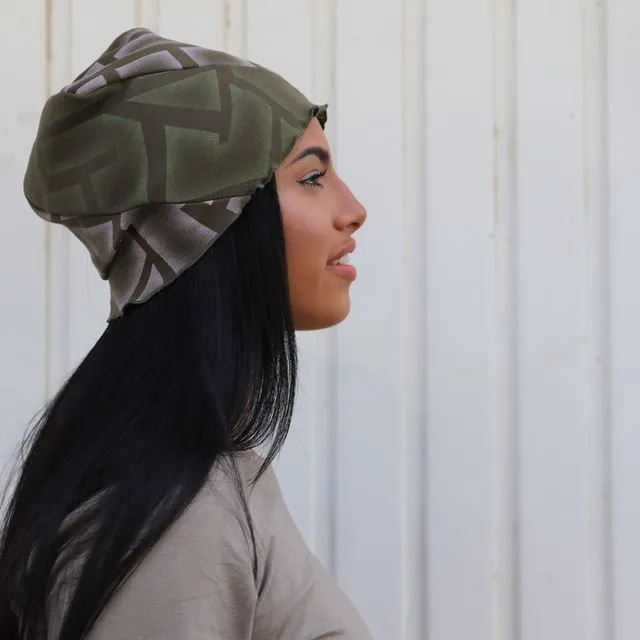 Style beanie hat in military green jersey, Beanies B149