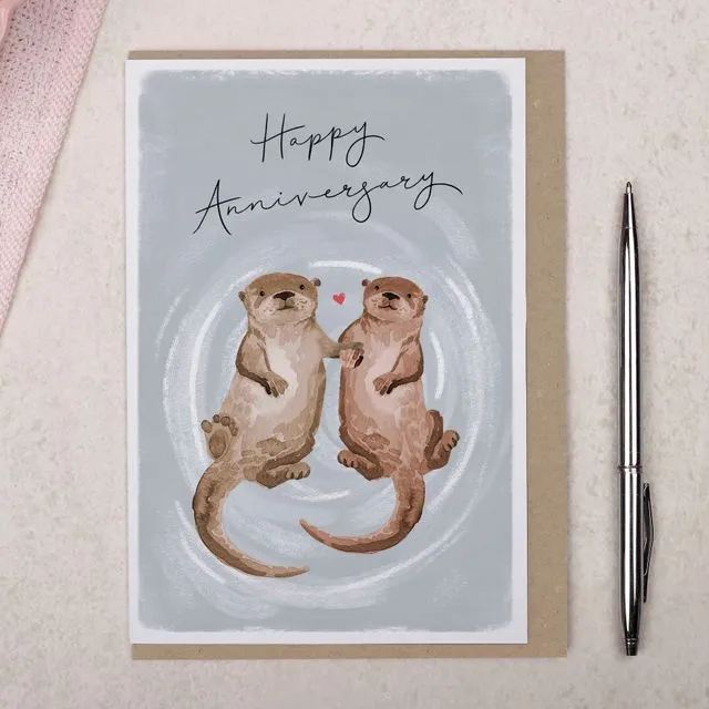 Anniversary Card | Otters Holding Hands | Sentimental Happy Anniversary Greeting Card