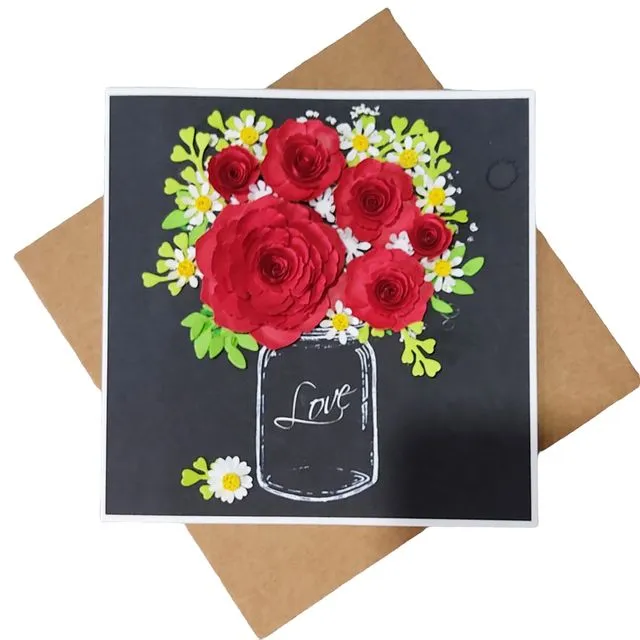 3D Flower Card, Paper Flower Bouquet, Valentines Day Card