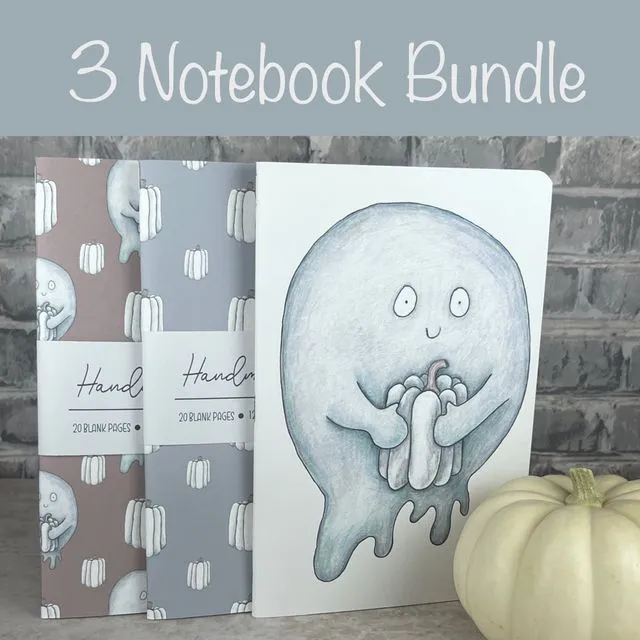 Handmade Saddle Bound Notebook Bundle White Pumpkin and Ghosts - Bundle 1