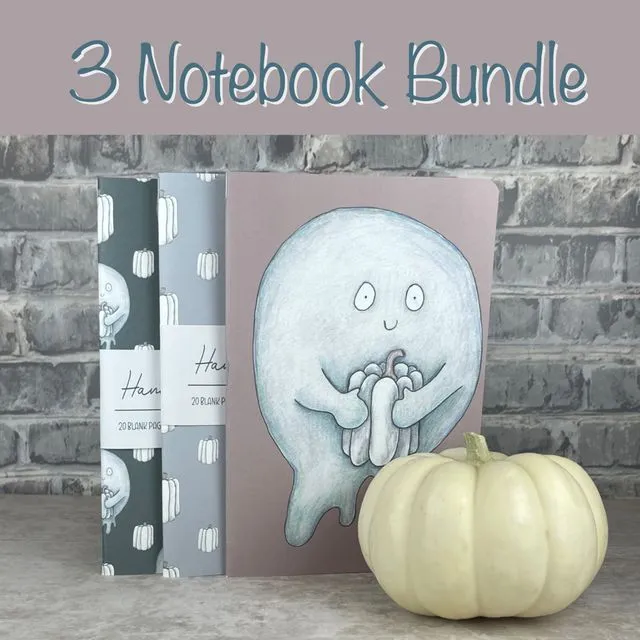 Handmade Saddle Bound Notebook Bundle White Pumpkin and Ghosts - Bundle 3