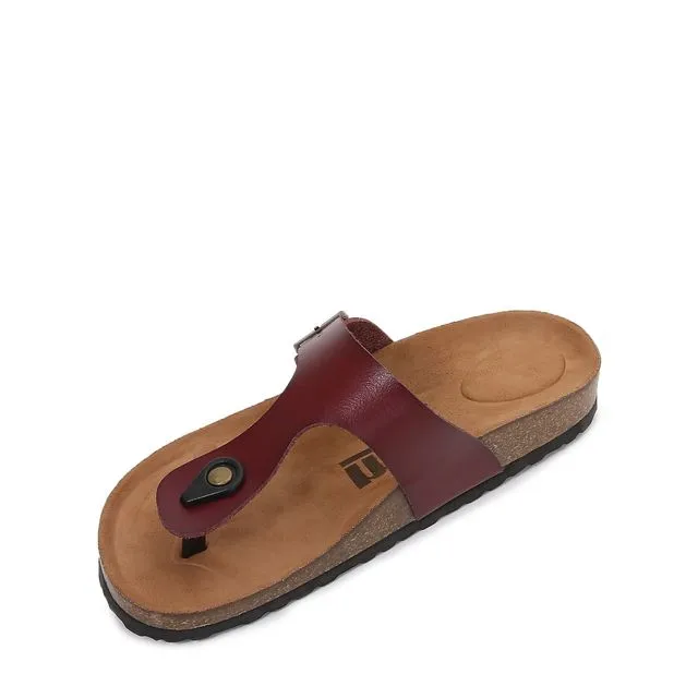 Faux Leather Flip Flops Slider Sandals (Brown)