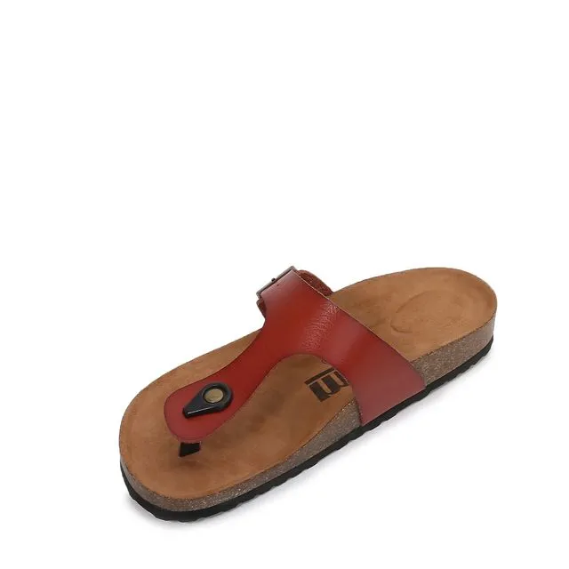 Faux Leather Flip Flops Slider Sandals (Red)