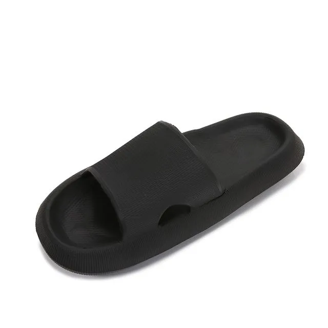 Solid Open Toe Rubber Slippers (Black)