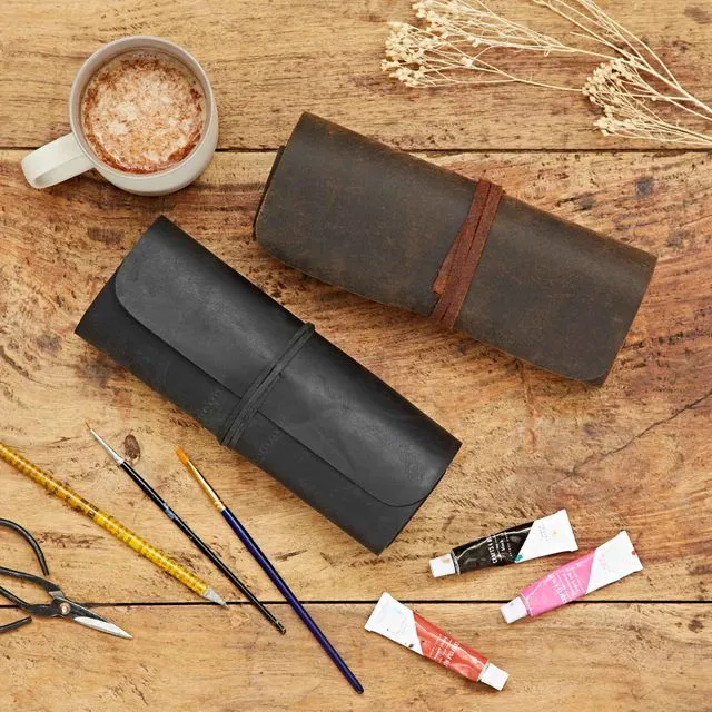 Buffalo Leather Roll Up Pencil Case