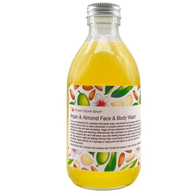 Argan Oil & Almond Liquid Body Wash, Glass bottle of 250ml