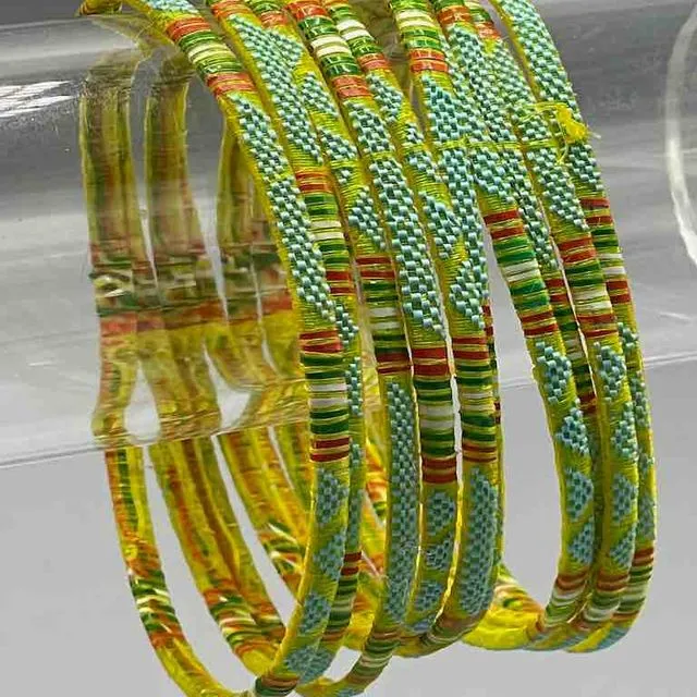 Wide Finest Design Recycled Plastic Bracelet - Yellow &amp; Turquoise