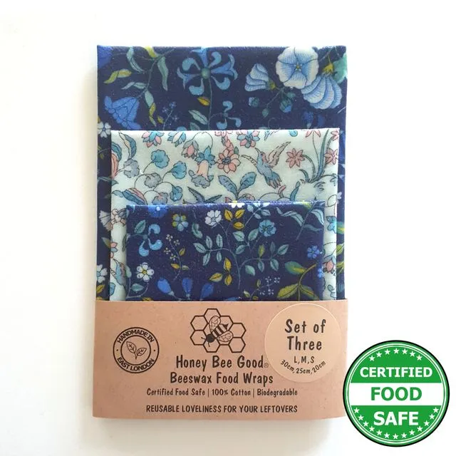 Made with Liberty Fabric 3 (L,M,S) Beeswax Wraps| Handmade in the UK | Coastal