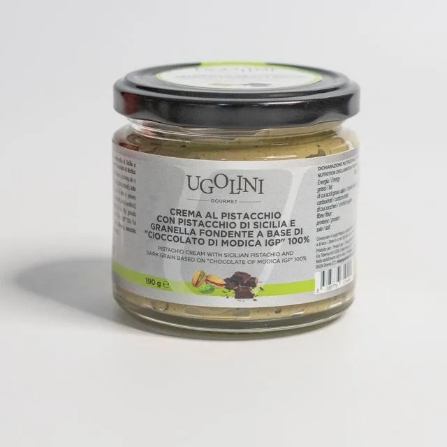 Pistachio cream with dark chocolate grains 190 gr - Ugolini Gourmet