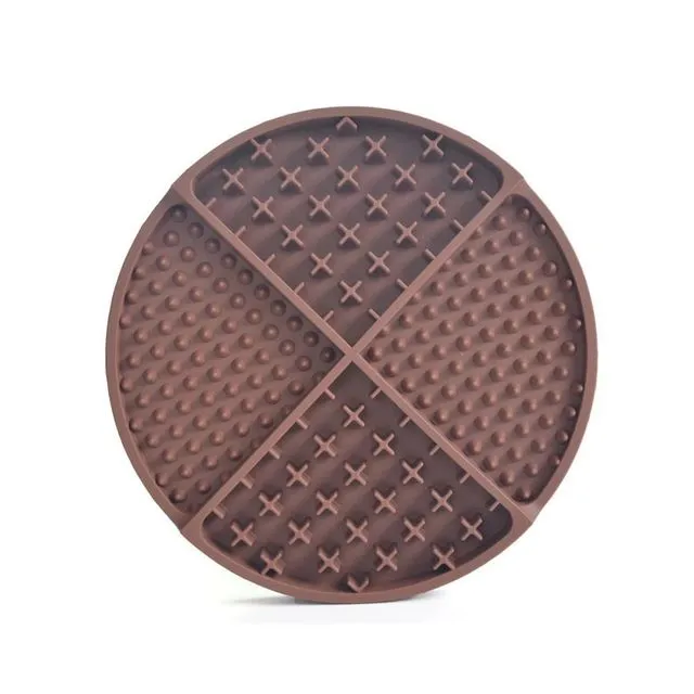 Brown Circle Dog Lick Mat, Slow Feeder, Anxiety Reduction, Silicone Mat, Dog Bowl, Silicone Mat for Fun, Anxiety, & Boredom Relief