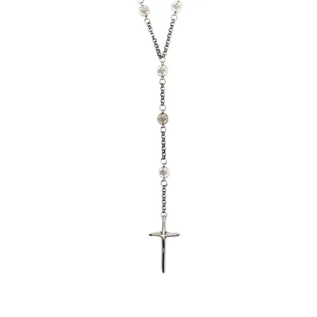 Cross Coin Rosary Necklace