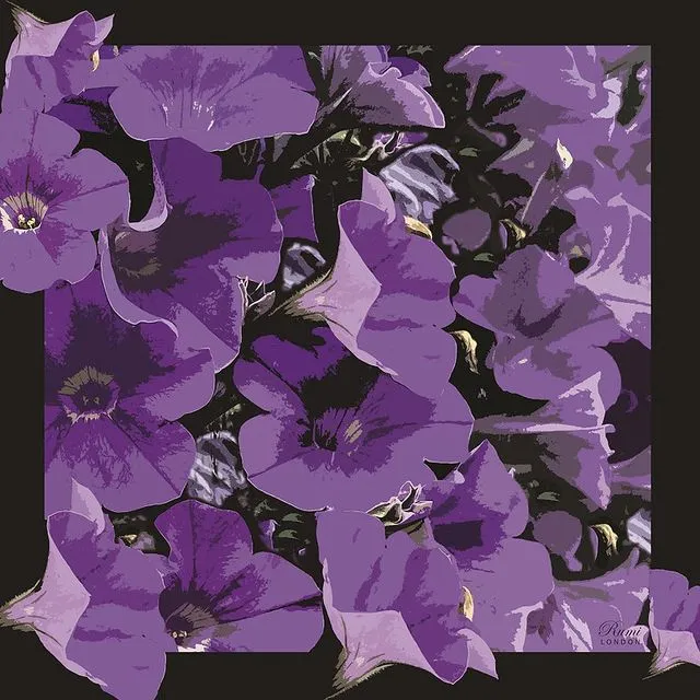 RUMI LONDON Plush Purple Floral Silk Scarf