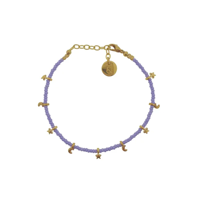 bracelet - moon star/lilac beads.