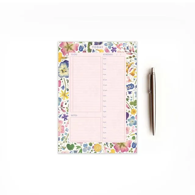 A5 Daily Planner Pad, Pressed Flowers on Natural