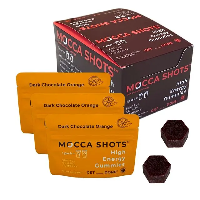 Mocca Shots High Energy Gummies with Caffeine (Orange Chocolate) | 12-Pack