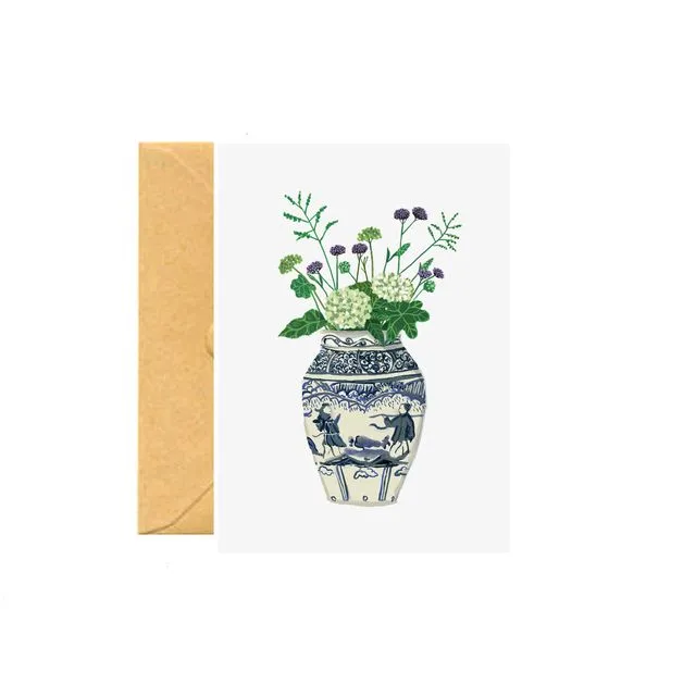 Blue & White Vase with Hydrangeas Greetings Card