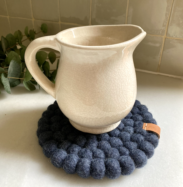 Pipa Trivet (Navy) - 100% handcrafted with felted wool balls