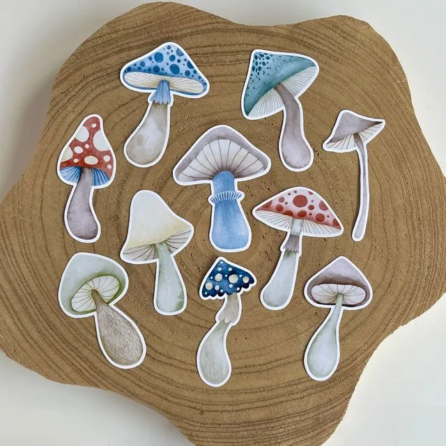 Watercolour Mushroom & Toadstool Sticker Pack | 10 Stickers