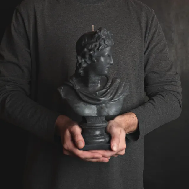 Black Apollo XL Greek God Head Candle - Roman Bust Figure