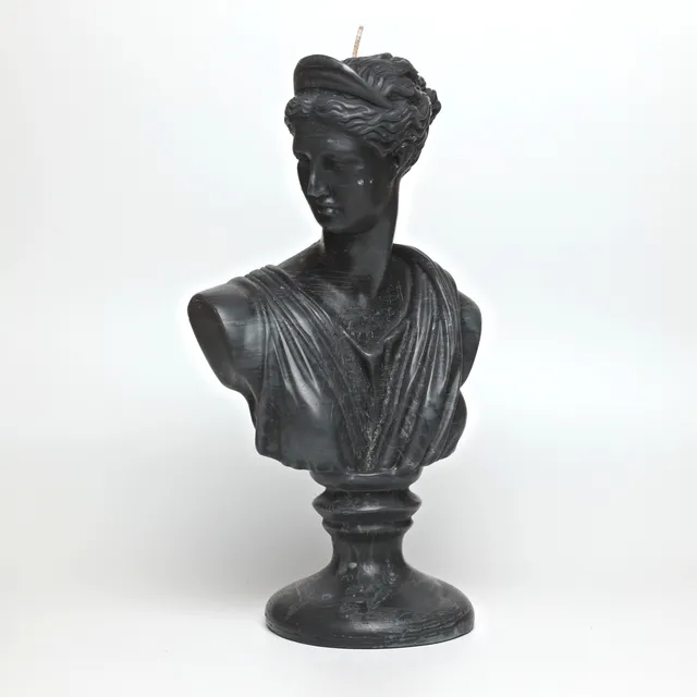 Black Diana XL Greek Goddess Head Candle - Roman Bust Figure