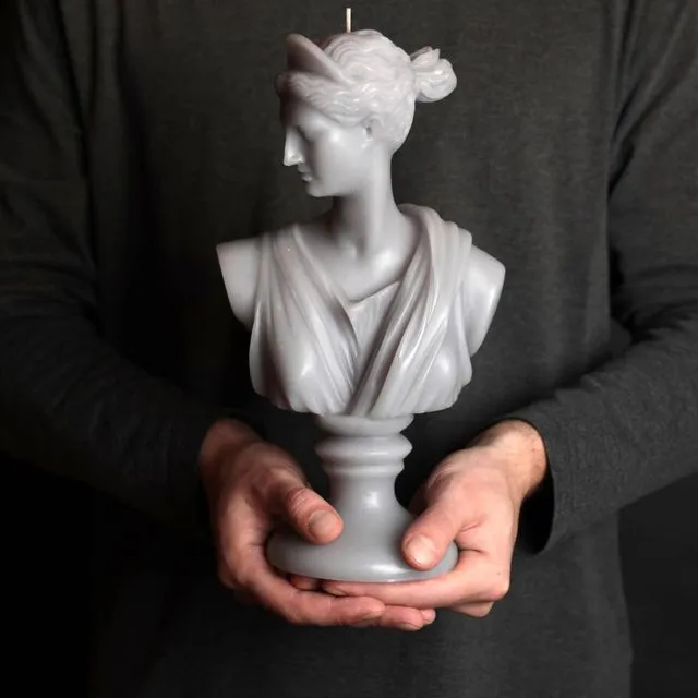 Grey Diana XL Greek Goddess Head Candle - Roman Bust Figure