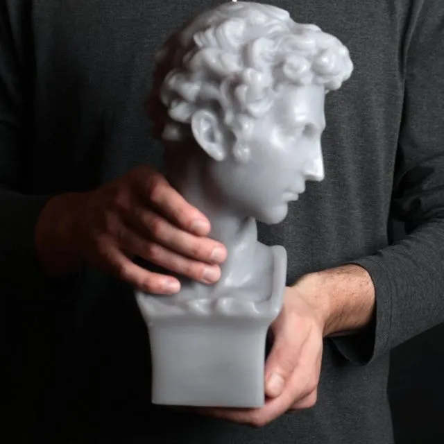 Grey Hermes XL Greek God Head Candle - Roman Bust Figure