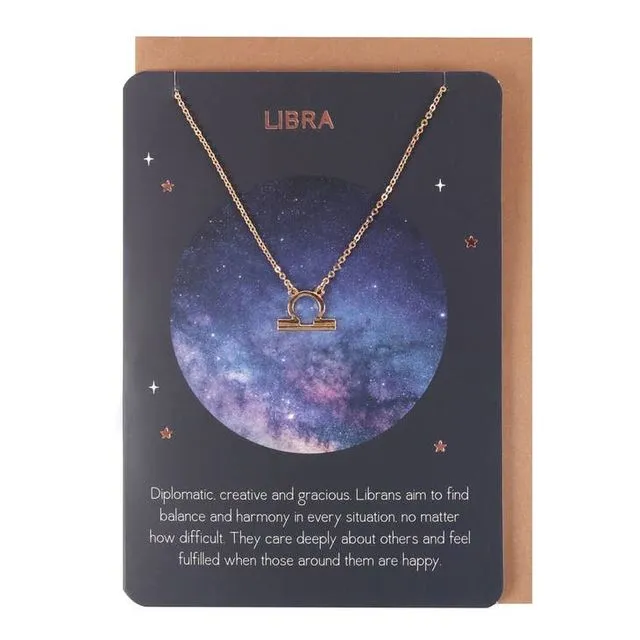 Zodiac Necklace with Greeting Card - All 12 Horoscope Signs