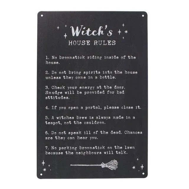 Witch's House Rules Metal Sign - Witchy Home Decor