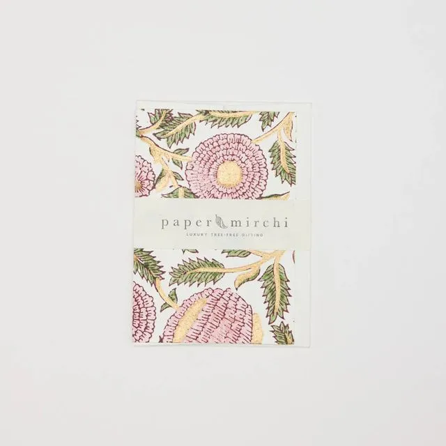 Hand Block Printed Greeting Card - Marigold Glitz Blush - Pack of 6