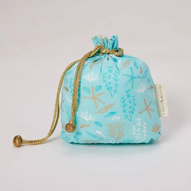 Reusable Fabric Gift Bags Double Drawstring - Marine Medium - Pack of 4