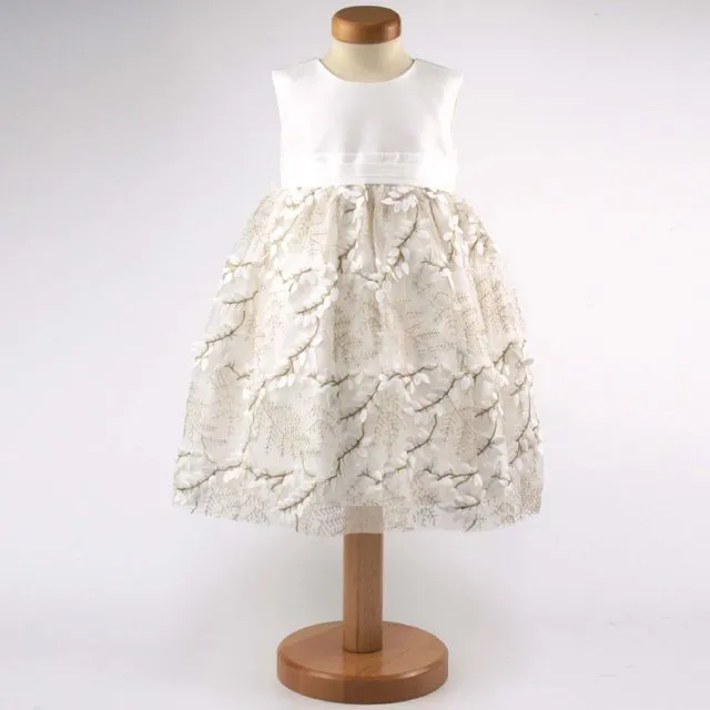 Lucy - Girls Embroidered Leaves Party Dress 0 - 24 months.
