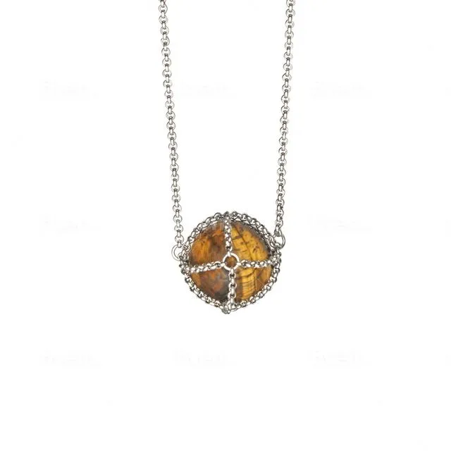 Caged Tigers Eye Sphere Necklace