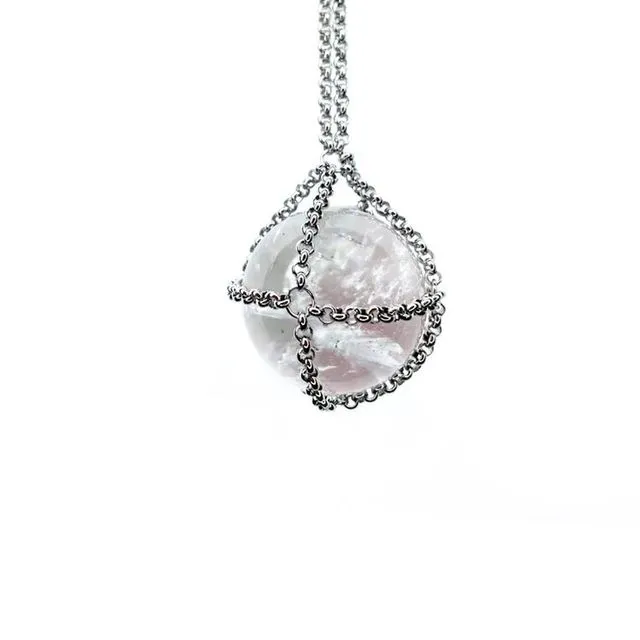 Caged Quartz Necklace in Stainless Steel